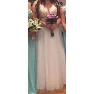 White/Nude long Prom Dress Gown by Nina Canacci